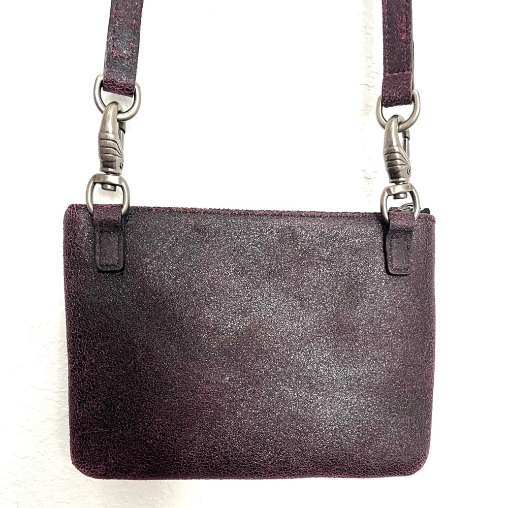 HD BIKER BAG all leather deep purple black distressed studded convertible bag - Picture 8 of 13